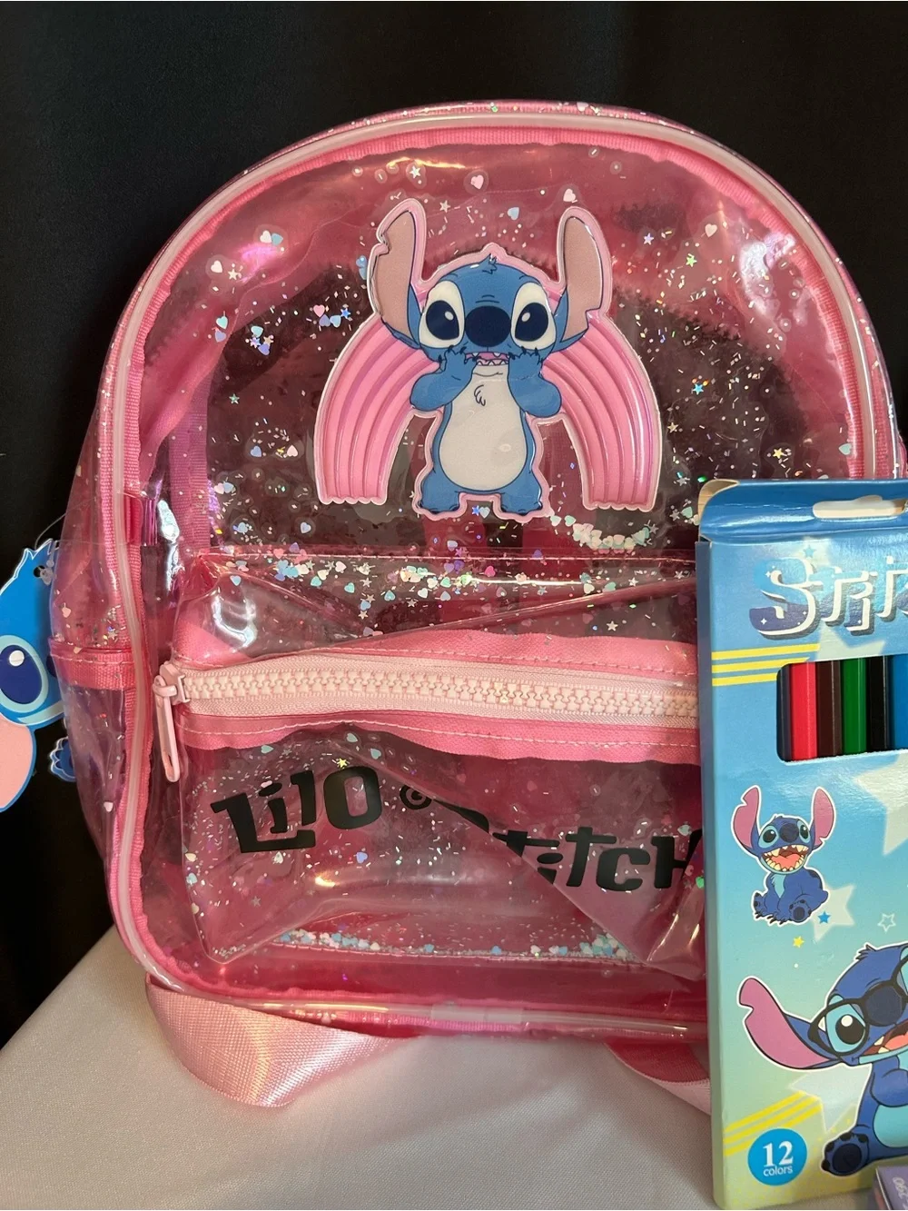 Stitch backpack and school supplies